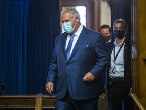 Ontario Premier Doug Ford after Ontario Lt.-Gov. Elizabeth Dowdeswell delivered the Speech from the Throne at the Legislative Assembly of Ontario at Queen's Park in Toronto, Ont. on Monday October 4, 2021.