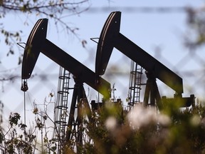 Oil pumpjacks stand in the Inglewood Oil Field on November 23, 2021 in Los Angeles, California. President Biden announced a plan to release oil from the Strategic Petroleum Reserve in an effort to curb high gas prices.