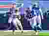 Buffalo Bills quarterback Josh Allen runs from Indianapolis Colts defensive end Kemoko Turay.