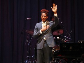 Jon Batiste performs onstage at DOC NYC closing night screening of National Geographic Documentary Films' THE FIRST WAVE at Beacon Theatre on Nov. 18, 2021 in New York City.