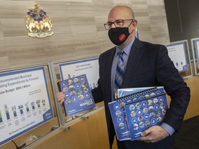 Mayor Drew Dilkens holds a press conference to outline the 2022 municipal budget framework at City Hall, on Friday, Nov. 19, 2021.