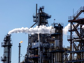 FILE PHOTO: General view of the Imperial Oil refinery, located near Enbridge's Line 5 pipeline, which Michigan Governor Gretchen Whitmer ordered shut down in May 2021, in Sarnia, Ontario, Canada March 20, 2021. Picture taken March 20, 2021.