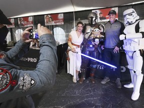 Heroes and celebrities. David Ayres, Zamboni driver/NHL backup goalie, poses with Star Wars characters at the Easter Seals "Spectacle" event on Sunday, Nov. 7, 2021, at the downtown Holiday Inn in Windsor. While working as a building operator for the Toronto Maple Leafs, Ayres stepped in as the Carolina Hurricanes' emergency goaltender during a 2020 game against the Leafs. Despite having never played in the NHL, the 42-year-old helped Carolina win the game. Visitors to the three-day Spectacle enjoyed a mix of arts and crafts, attractions, celebrities, sports heroes and other guests, with funds raised benefitting kids with physical disabilities.