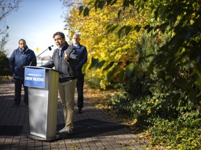 Ward 2 Coun. Fabio Costante speaks about the development of Gateway Park as he's joined by Ward 3 councillor, Rino Bortolin, and Mayor Drew Dilkens, on Tuesday, Nov. 16, 2021.