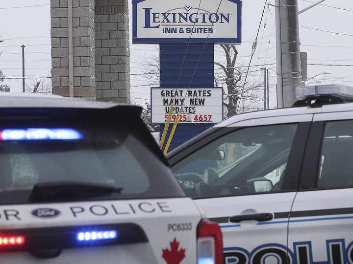  Windsor Police officers are shown at the Lexington Inn & Suites hotel in Windsor on Sunday, November 28, 2021.