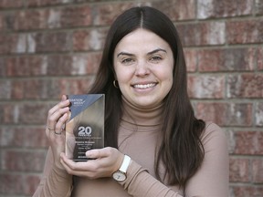 Madeline McQueen is the only Canadian to win the 20 Twenties award, a competitive STEM competition. She is shown at her Windsor home on Saturday, November 6, 2021.