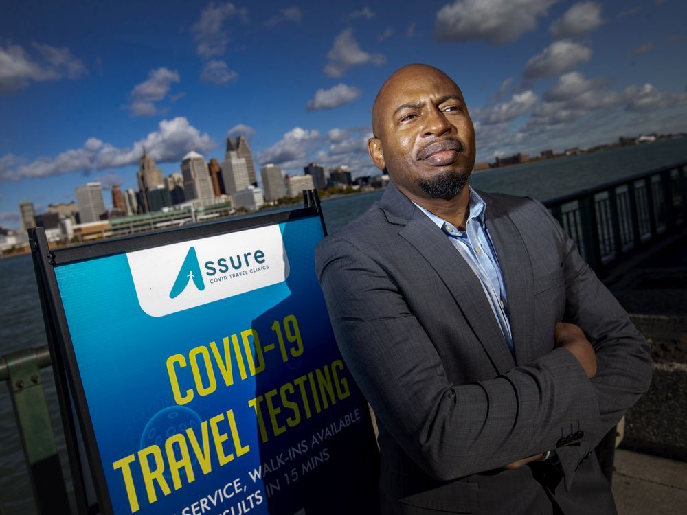 Phllip Olla, executive director of Assure Clinics, a new company established to help Canadians get set up in Detroit for cheaper and quicker PCR testing, is pictured at the waterfront, on Wednesday, Nov. 3, 2021.