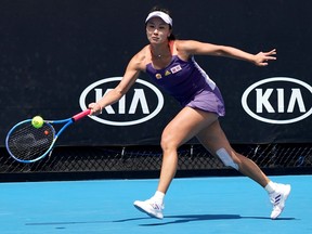 China's Peng Shuai in action during a first-round match against Japan's Nao Hibino at the Australian Open in Melbourne on January 21, 2020.