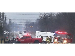 Emergency personnel are shown on the scene of a serious collision on County Road 9 between Texas Road and County Road 10 on Monday, December 27, 2021. The section of road was shut down for several hours.