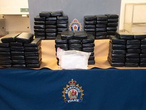 Approximately 112 kilograms of cocaine seized from a tractor trailer at the Ambassador Bridge on Dec. 4, 2021, as a result of a joint investigation by CBSA and Brantford police.