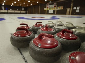 Curling stones are seen at Roseland Golf and Curling Club, on Wednesday, Dec. 8, 2021.