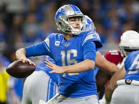 Detroit Lions quarterback Jared Goff passes the ball during the first quarter against the Arizona Cardinals at Ford Field.