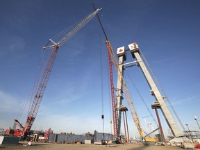 The construction site of the Gordie Howe International Bridge in Windsor is shown on Tuesday, December 14, 2021.
