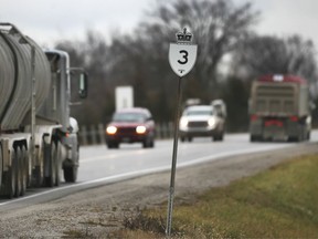 Traffic along a two-lane stretch of Highway 3 through Kingsville is shown on Friday, Dec. 3, 2021.