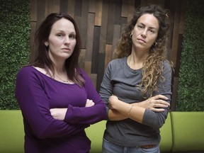 Erica Rumble, left, and Edua Keresztes are shown in Windsor on Friday, November 12, 2021. They are local nurses who have refused to receive the COVID-19 vaccine.