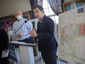 Ward 2 Coun. Fabio Costante speaks during a press conference at Adie Knox Herman Recreation Complex, on upcoming investments in recreation and culture services, on Wednesday, Dec. 8, 2021.
