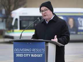 Transit Windsor Executive Director Tyson Cragg speaks at a press conference on Wednesday, December 1, 2021, regarding investment into operations.