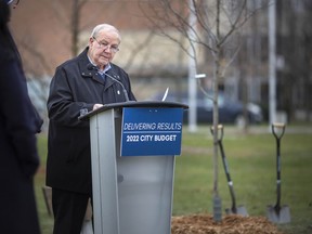 Ward 5 Coun. Ed Sleiman speaks during a press event where a commemorative tree was planted on the grounds of Huron Lodge to commemorate the toll COVID-19 has taken on long-term care homes and vulnerable residents, on Thursday, Dec. 9, 2021.