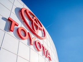 A Toyota sign is displayed at a dealership on January 04, 2022 in Houston, Texas. Toyota Motor Corp has been ranked the No. 1 automaker in America after surpassing General Motors in auto sales for the first time since 1931. Automakers reported Toyota having sold 2.332 million vehicles in the United States, in 2021, compared to 2.218 million for General Motors.