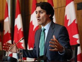 Prime Minister Justin Trudeau speaks during a press conference on the COVID-19 situation, January 5, 2022, in Ottawa.