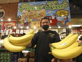 Mario Aricci of Ponesse Foods at Toronto's St. Lawrence Market said prices for his fruits and vegetables have skyrocketed recently and he has noticed a decline in clientele in the overall Market on Oct. 21, 2021.