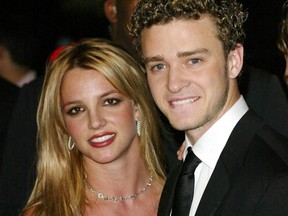 Britney Spears and Justin Timberlake attend the Clive Davis pre Grammy party at the Beverly Hilton in Los Angeles, Feb. 26, 2002.