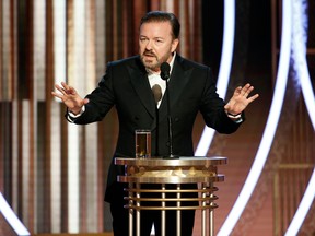 Ricky Gervais hosts the 77th Golden Globe Awards on Jan. 5, 2020 in Beverley Hills.