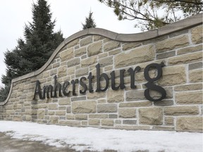 A sign greeting visitors to Amherstburg is shown on Jan. 25, 2021.
