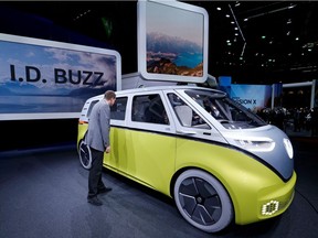 FILE PHOTO: Volkswagen's concept ID.Buzz is seen during the 88th International Motor Show at Palexpo in Geneva, Switzerland, March 6, 2018.