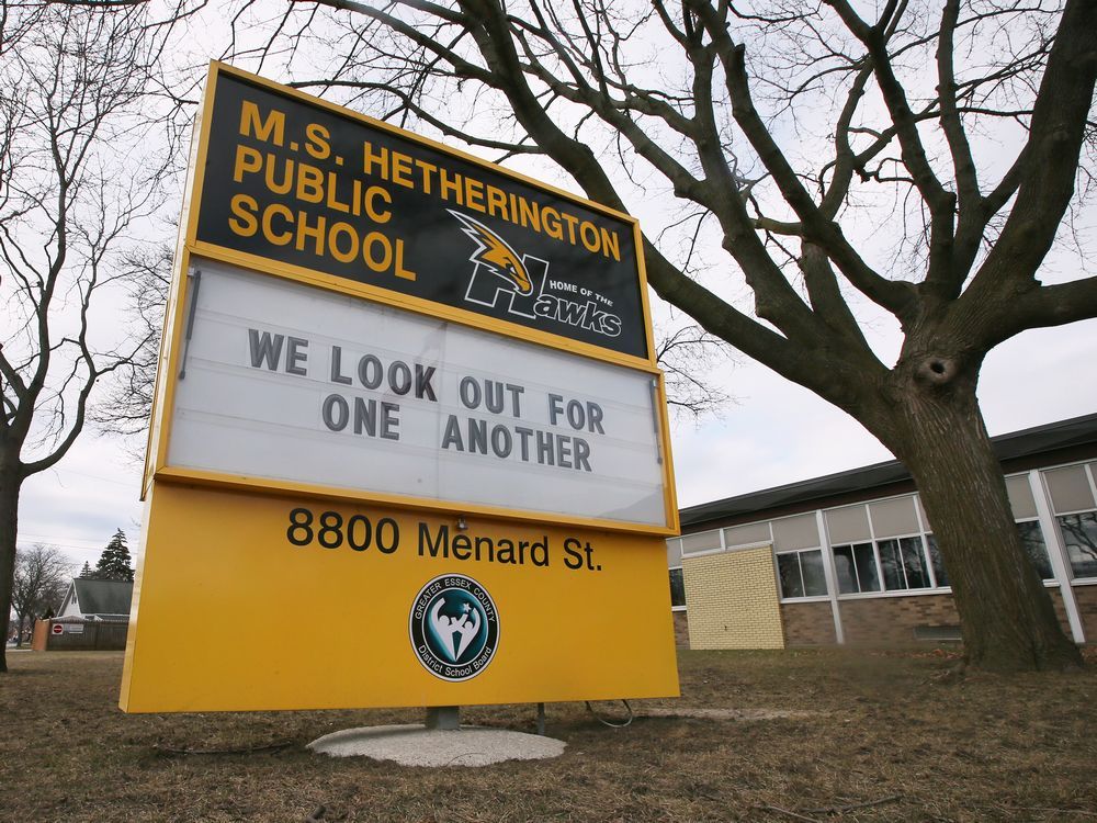 The exterior of M.S. Hetherington Public School in Windsor is shown on Friday, January 14, 2022.