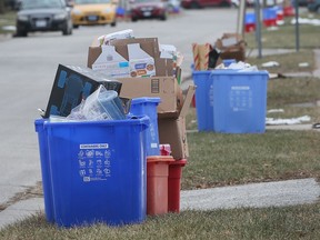 WINDSOR, ONTARIO. JANUARY 14, 2022 - Recycling boxes are shown in east Windsor on Friday, January 14, 2022.