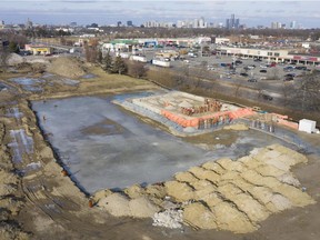 An aerial view of commercial development on the west side of the 1400 block of Huron Church Road, is seen on Wednesday, January 19, 2022.