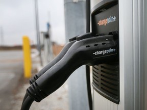 An EV charging station is displayed on Howard Avenue near Highway 3 on Thursday, January 13, 2022.