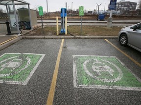 An EV charging station is shown at the Via Rail station in Windsor on Thursday, January 13, 2022.