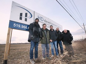 Zak Habib, left, Ahmed Habib, Haider Habib, Steve Habib and Abe Habib of Habib Homes are shown on Wednesday, January 19, 2022 on property along the 8th concession in Windsor. The developers are eager to start building homes on the land.