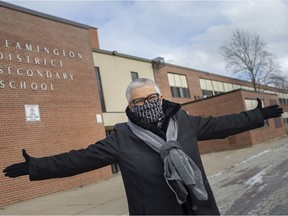 Leamington Mayor Hilda MacDonald is pictured outside the former Leamington District Secondary School, Thursday, January 28,  2021, that the town just purchased for housing development.