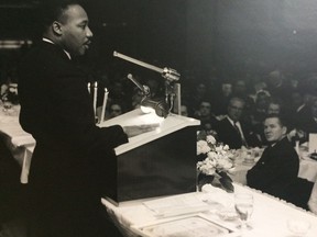 American civil rights leader Martin Luther King Jr. speaks March 14, 1963, at the Cleary Auditorium, which became the Cleary International Centre and is now part of St. Clair College.