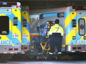 Paramedics are shown transporting a patient into the Windsor Regional Hospital Ouellette campus on Jan. 3, 2022.