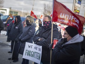 A rally for Caesars Windsor workers is held outside the office of MP Irek Kusmierczyk on Thursday, January 6, 2021.