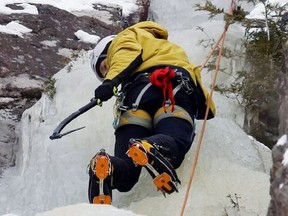 A climber is pictured on Eagle's Nest, a cliff in Bancroft, Ont., on Jan. 9, 2021.