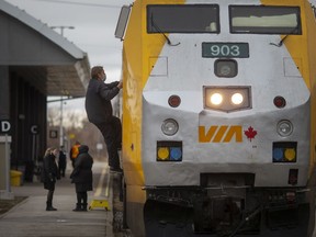 A Via Rail train arrives at the Walkerville station in Windsor on Friday, January 14, 2022.