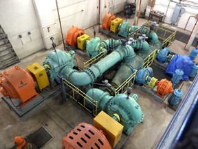 Pumps that import water from the Detroit River at the   A.H. Weeks Water Treatment Plant in Windsor, Ontario on May 19, 2016.