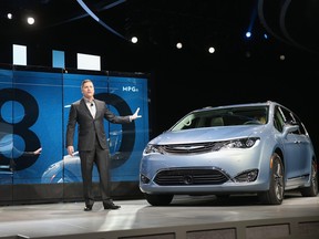 Tim Kuniskis of Chrysler introduces the 2017 Pacifica minivan hybrid at the North American International Auto Show on Jan. 11, 2016 in Detroit.