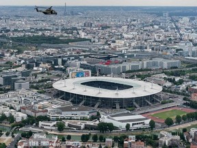 This aerial file photo taken on July 11, 2019, shows the Stade de France in Saint-Denis, near Paris. - France will host this season's Champions League final after Saint Petersburg was stripped of the match due to Russia's military invasion of Ukraine, UEFA announced on February 25, 2022.