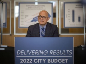 Mayor Drew Dilkens holds a press conference to outline the 2022 municipal budget framework at City Hall, on Friday, Nov. 19, 2021.