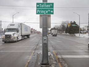 Street signs at the intersection of Huron Church Road with Totten Street and Prince Road in Windsor. Photographed Feb. 25, 2022.