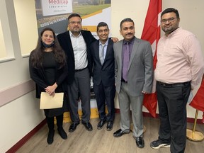 The Medicap leadership team are shown on Feb, 7, 2022. From left to right Hema Patel (president), Mani Patel (director of operations), Rahul Rajpura (manager of business operations), Parag Patel (manager of production and R and D) and Sunil Patel (manager business development).