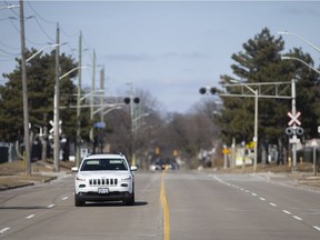 Southbound traffic is seen on Kildare Road between Shepherd Street and Seneca Street on Thursday, February 24, 2022.