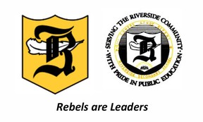 Logos und Motto der Riverside Secondary School vor dem Rebranding.
