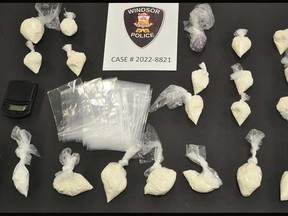 Fentanyl and cocaine, as seized by Windsor police from a residence on Henry Ford Centre Drive on Feb. 25, 2022.